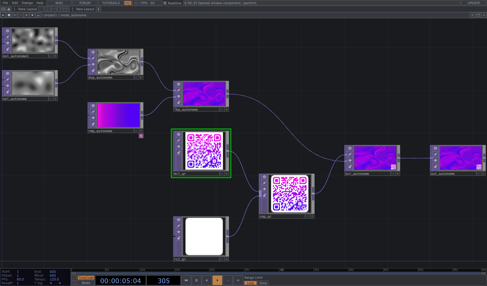 Nodes qui forment la composante « mode_autonome »