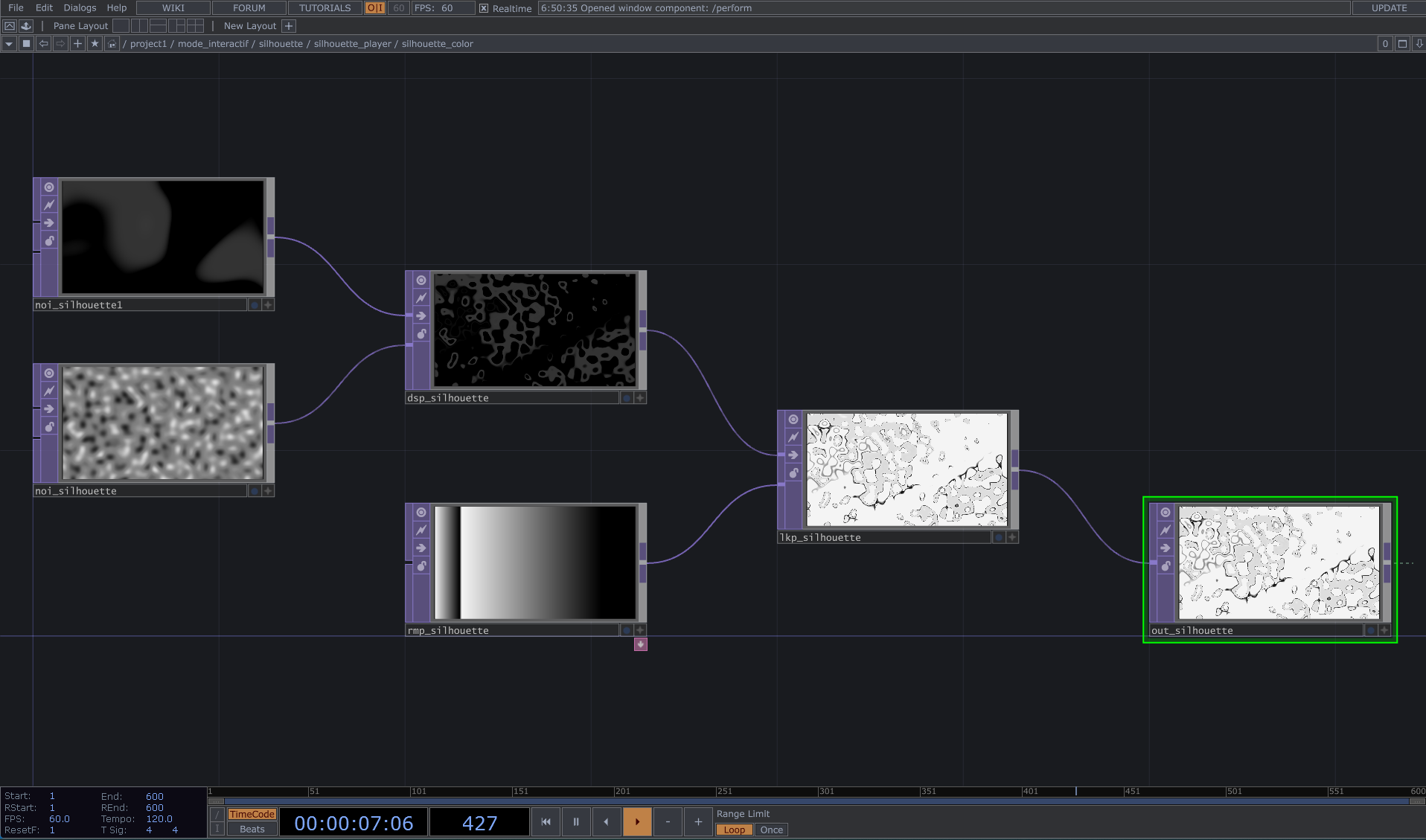 Nodes qui forment la composante « silhouette_color »