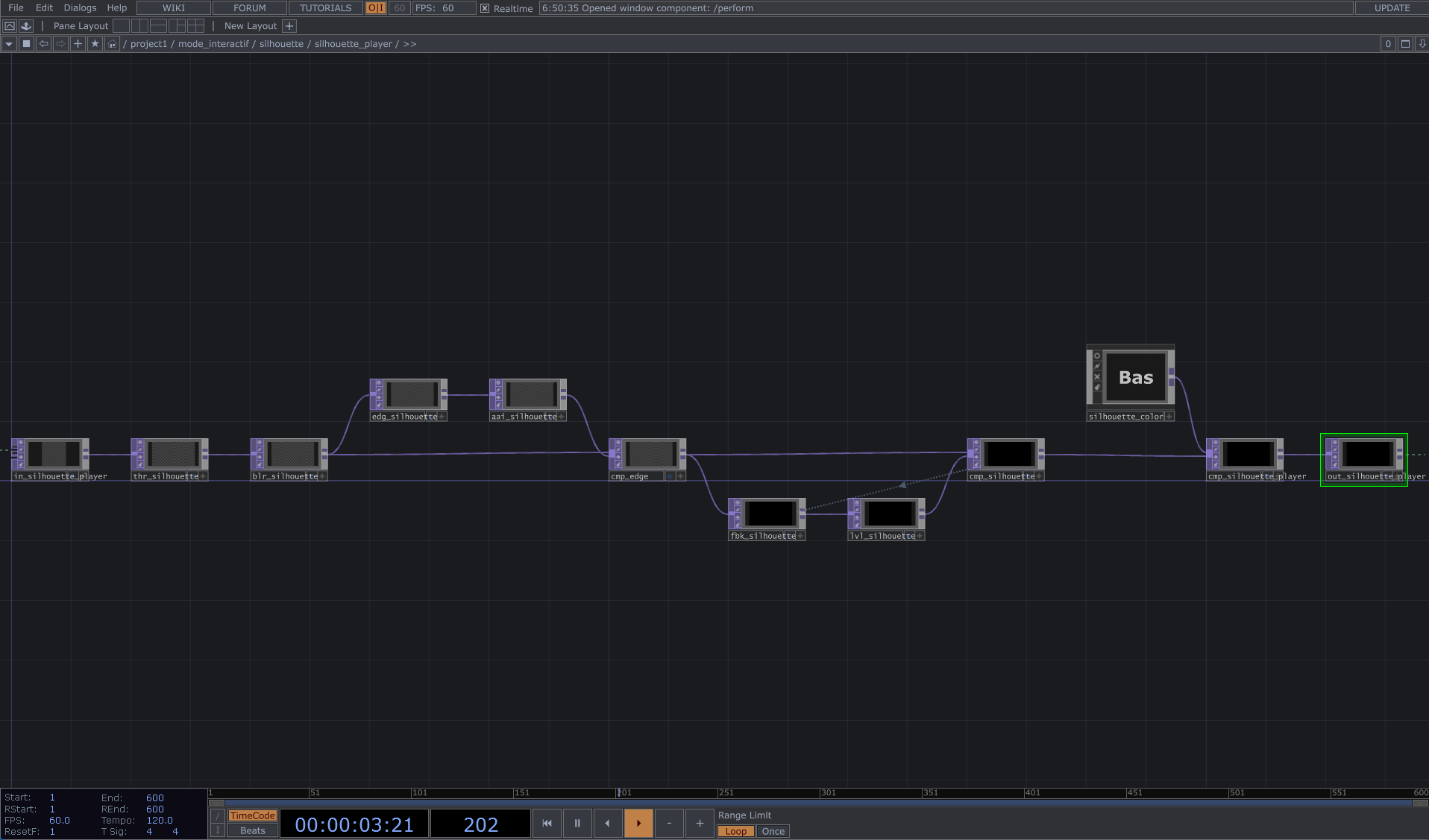 Nodes qui forment la composante « silhouette_player »
