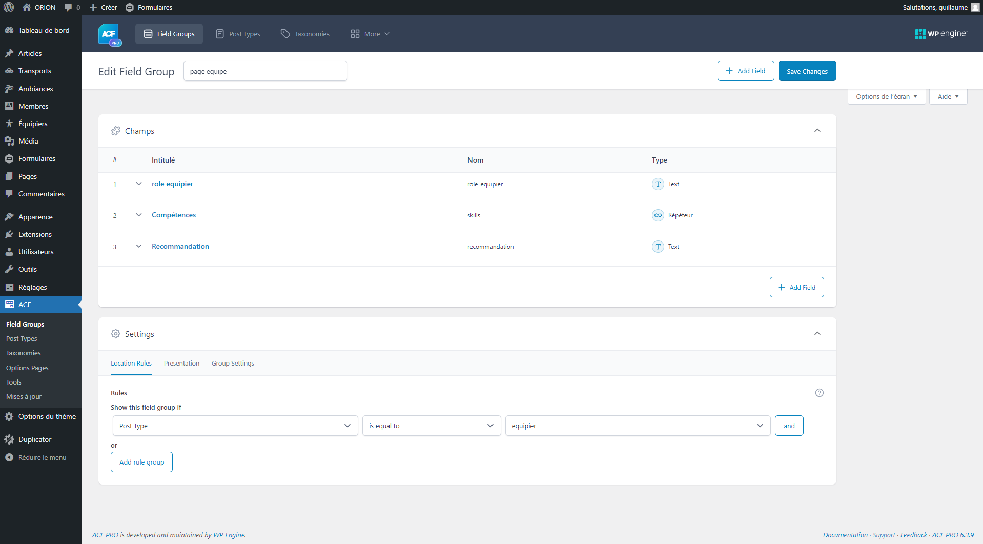 Création de la plupart des champs ACF