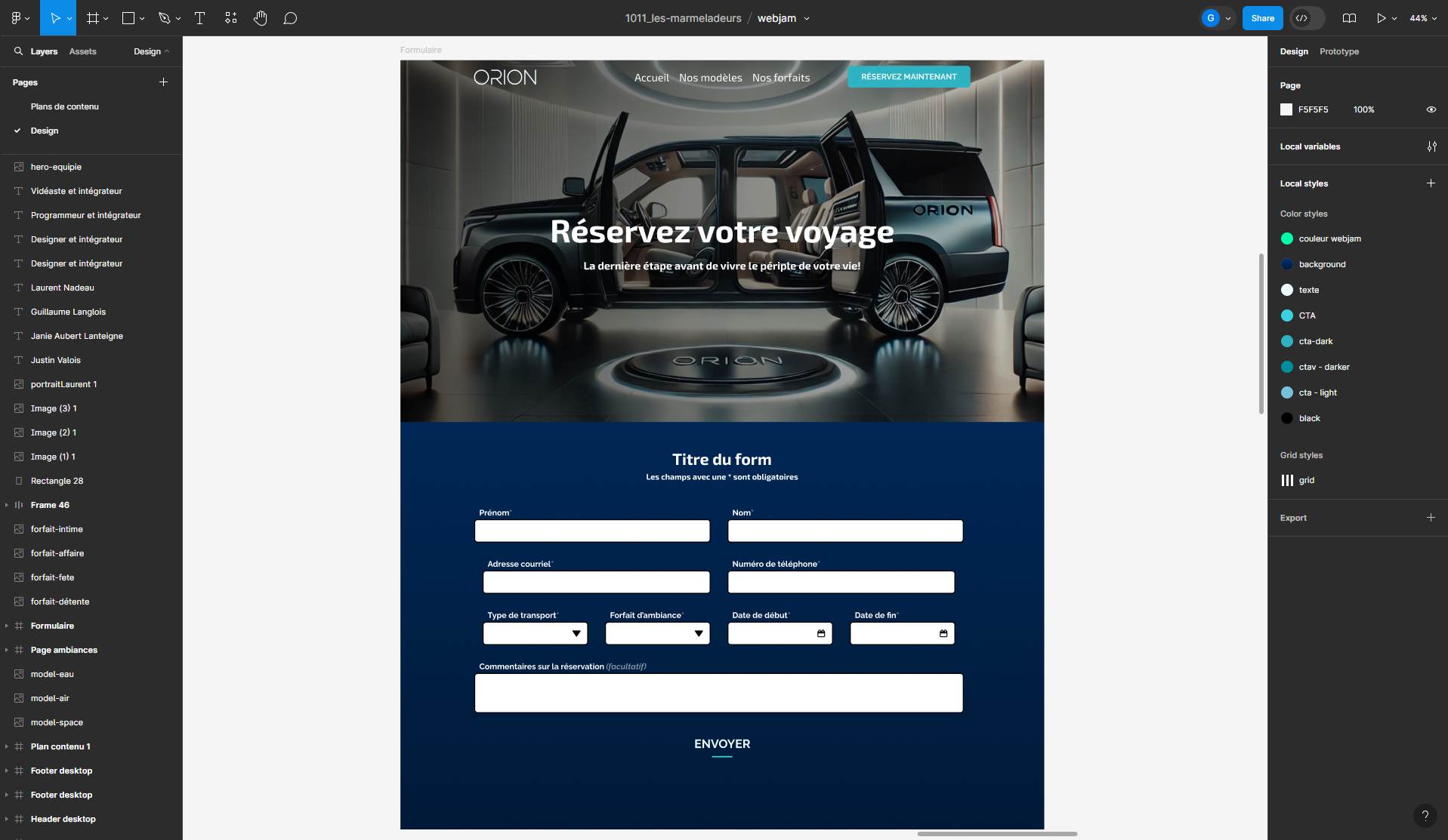 Design de la page « Réservez votre voyage »
